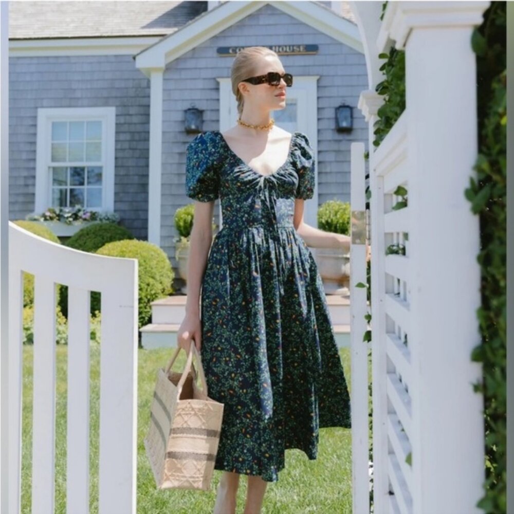 Hill House Home Ophelia Nap Dress Midnight Garden Poplin Size XS